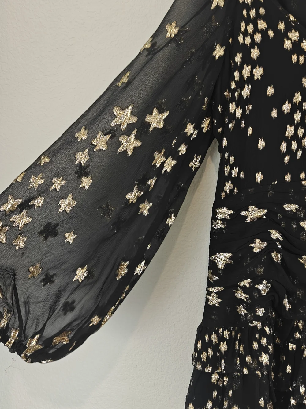 LoveShackFancy Rina Metallic Star Mini Dress Silk Blend Fairytale Party Sz 2 - Picture 7 of 16